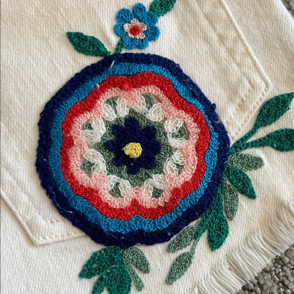 🩷 Alice + Olivia White Embroidered Jean Shorts - Picture 8 of 11